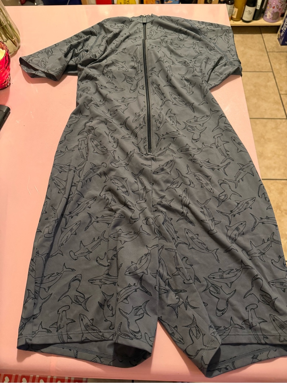TomboyX Gray shark swimsuit with zipper